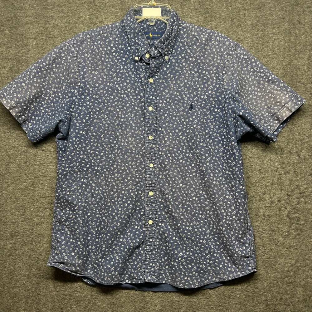 Polo Ralph Lauren Men's Blue‎ Floral Print Short Sleeve Button Up Shirt Size L